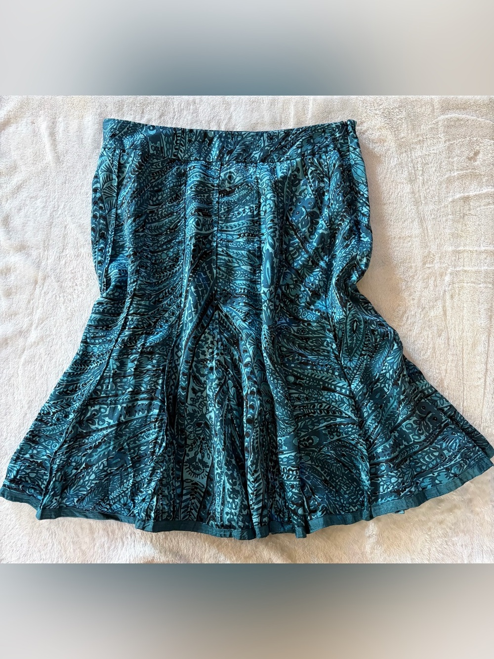 Nic + Zoe teal blue aqua silk paisley patterned flare skirt